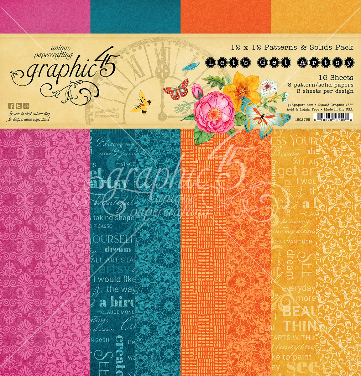Graphic 45 Let’s Get Artsy 12X12 Patterns & Solids Pack