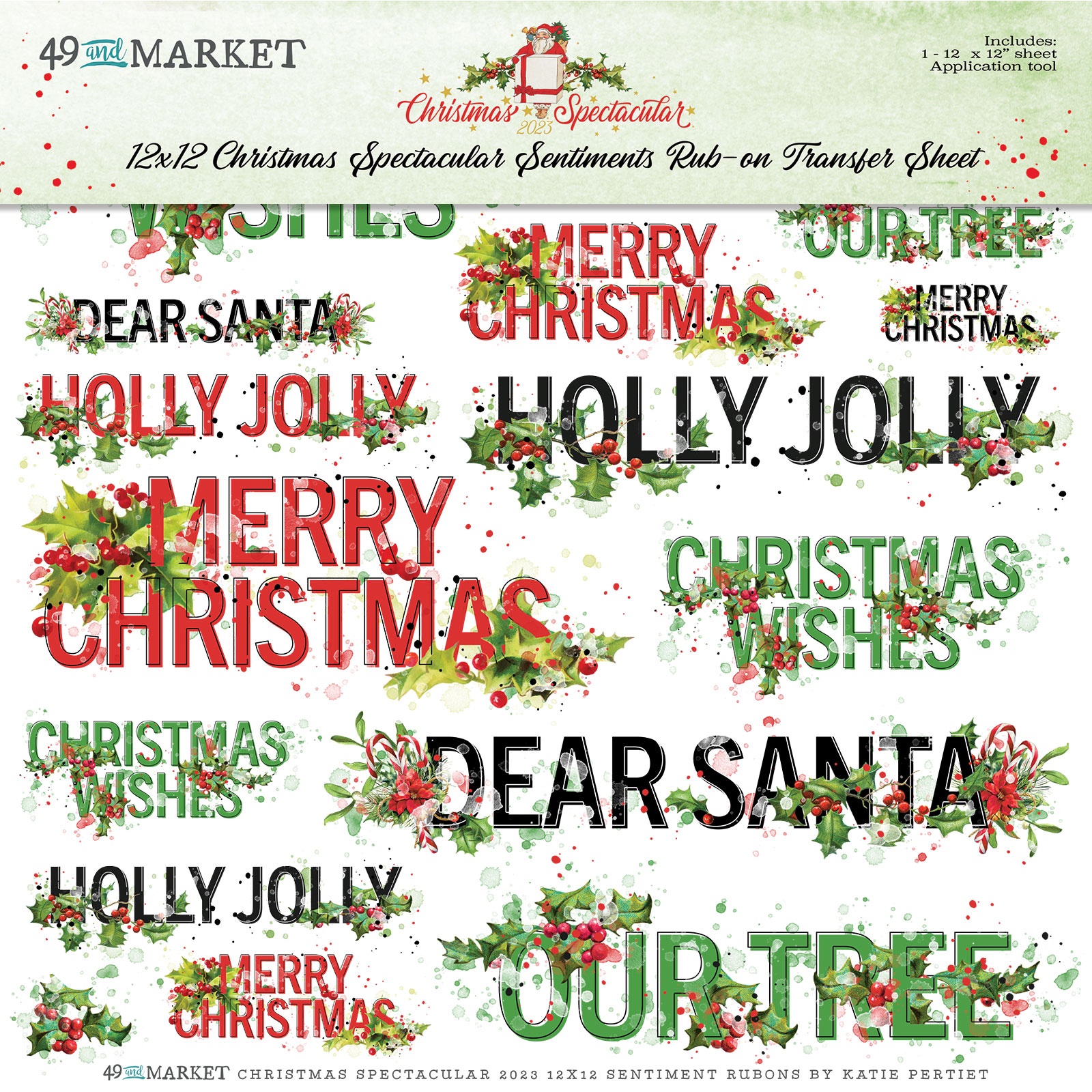 49 & Market Christmas Spectacular Sentiments 12X12 Rub On