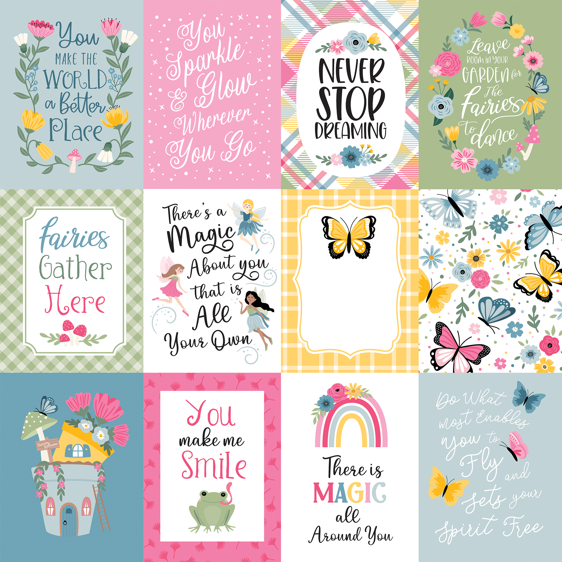 Echo Park Fairy Garden 12X12 3X4 Journaling Cards