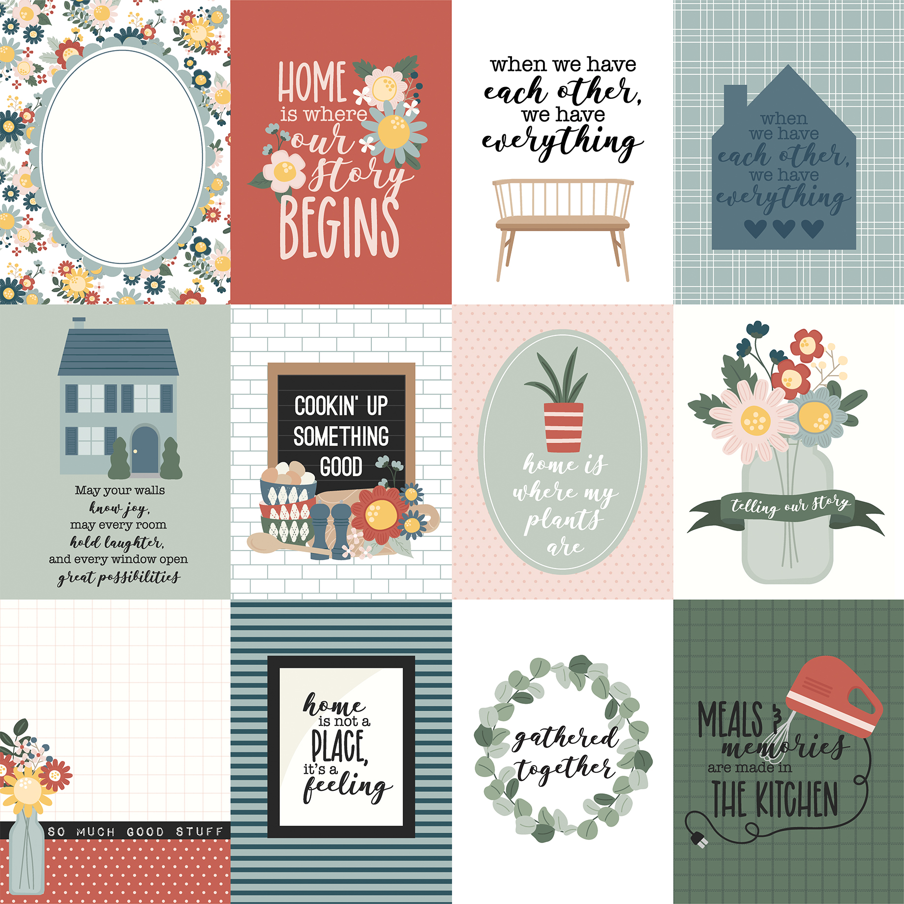 Echo Park Good To Be Home 12X12 3X4 Journaling Cards