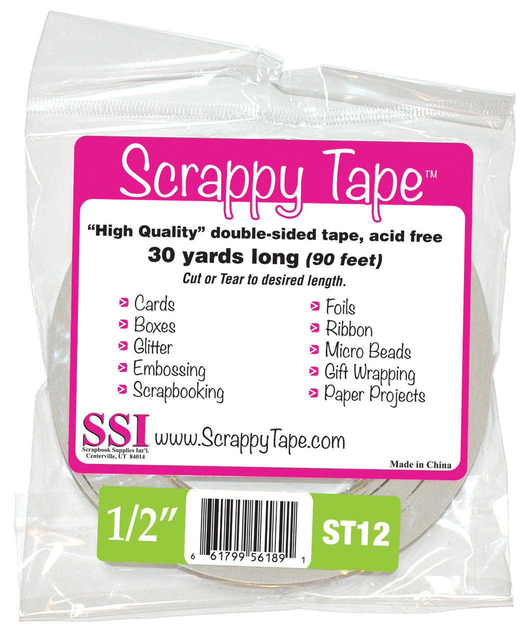 SCRAPBOOK SUPPLIES INTERNATIONAL SCRAPPY TAPE 1/2" X 30 YARDS