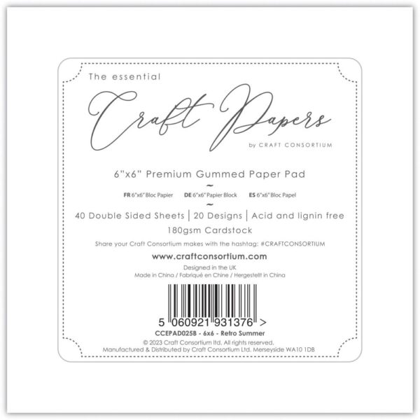 CRAFTERS CONSORTIUM RETRO SUMMER 6X6 PAPER PAD