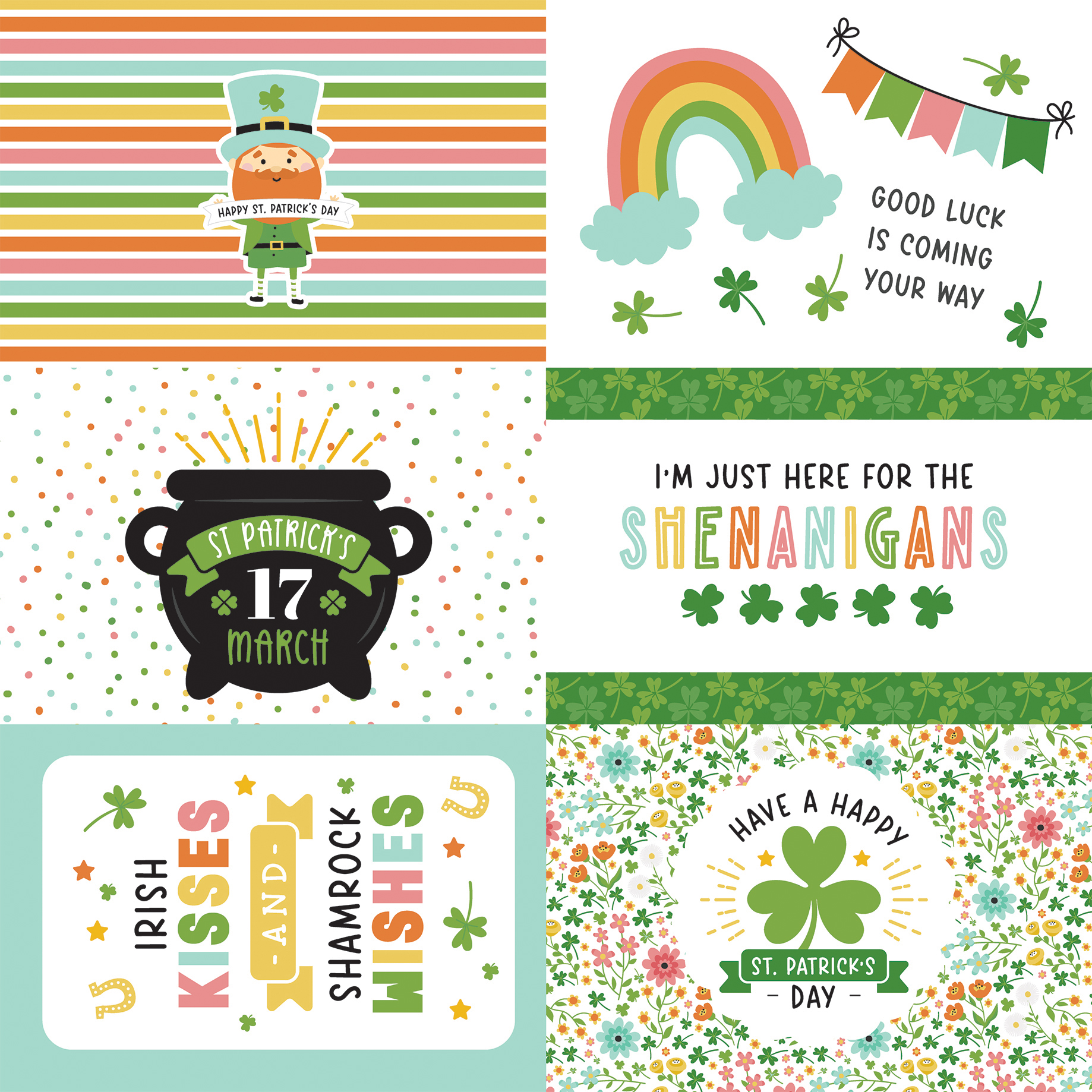 Echo Park Happy St. Patrick's Day 12X12 6X4 Journaling Cards