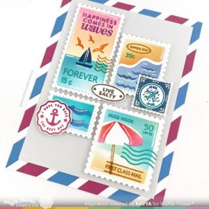 WAFFLE FLOWER STENCIL POSTAGE COLLAGE BEACH DAYS STENCIL