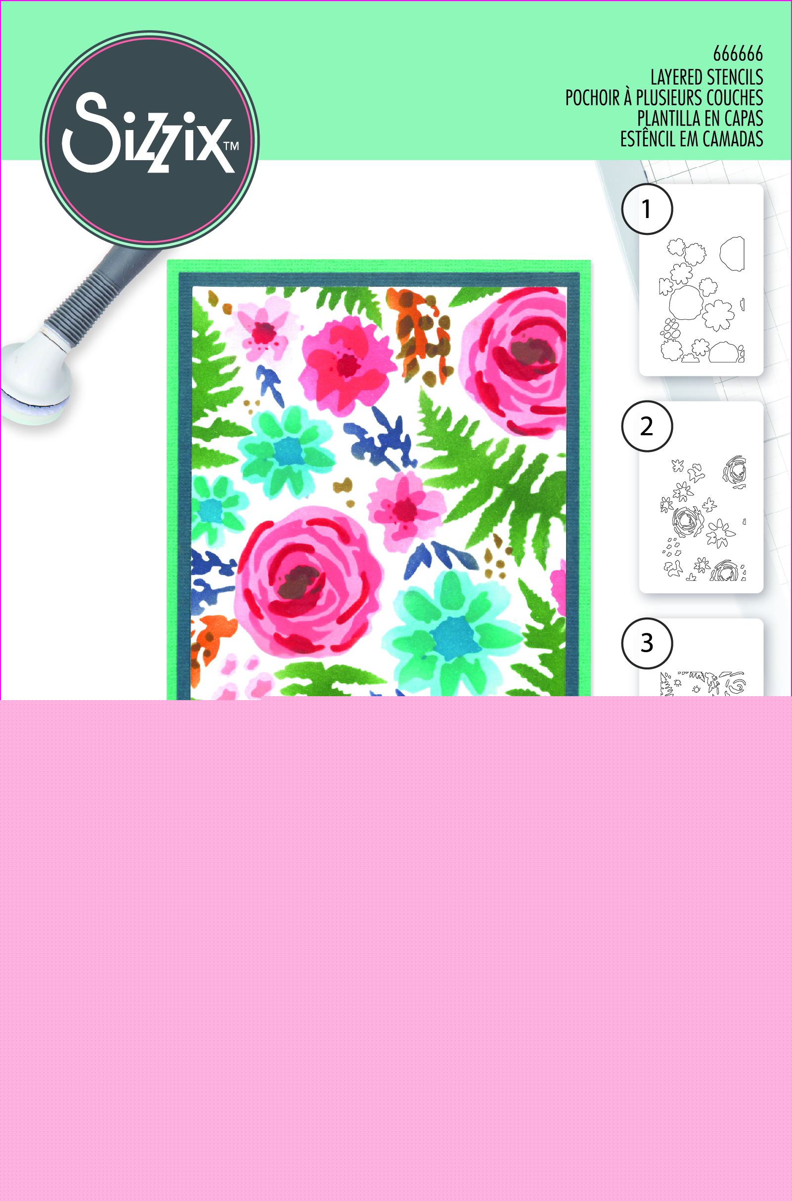 Sizzix A6 Layered Stencil 4PK Abstract Blooms