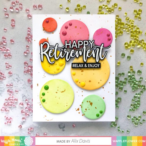 WAFFLE FLOWER STAMP & DIE COMBO HAPPY RETTIRMENT