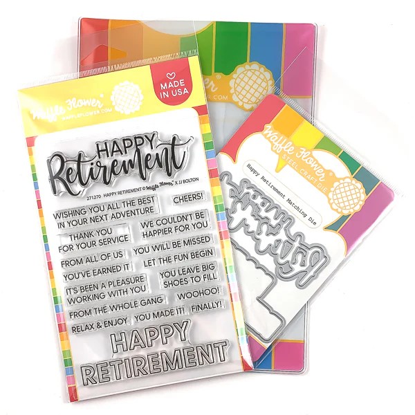 WAFFLE FLOWER STAMP & DIE COMBO HAPPY RETTIRMENT