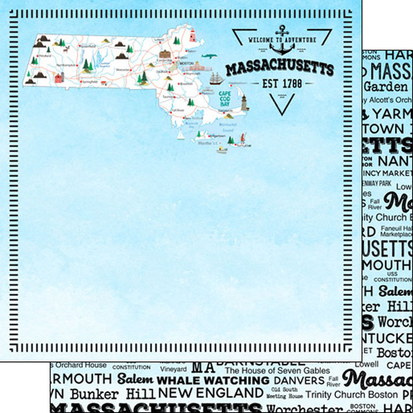 SCRAPBOOK CUSTOMS POSTAGE MAP 12X12 MASSACHUSETTS SCRAPBOOK CUSTOMS POSTAGE MAP 12X12 MASSACHUSETTS