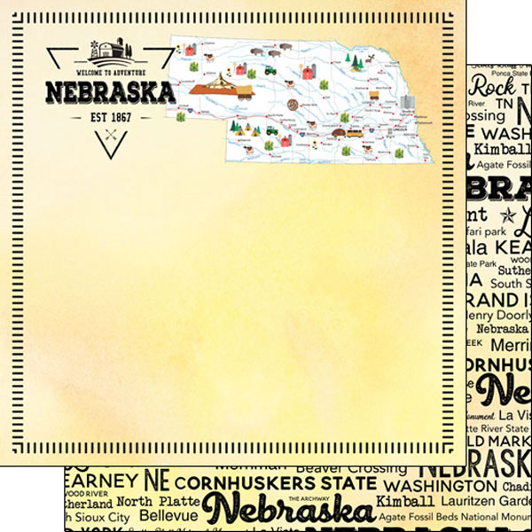 SCRAPBOOK CUSTOMS POSTAGE MAP 12X12 NEBRASKA SCRAPBOOK CUSTOMS POSTAGE MAP 12X12 NEBRASKA