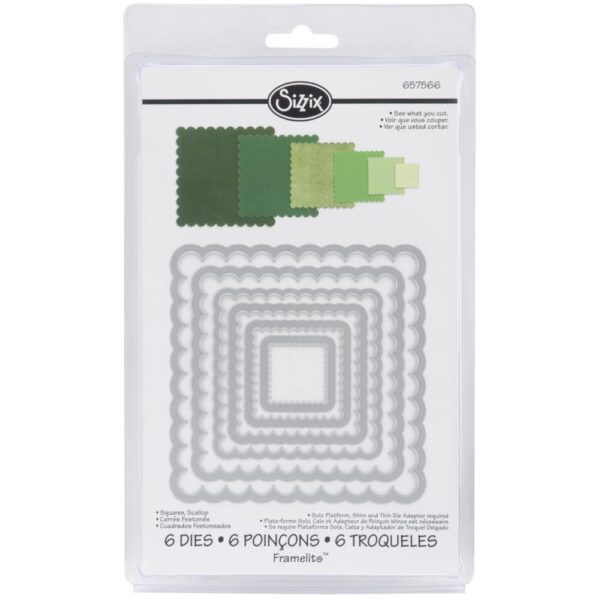 SIZZIX FRAMELITS SCALLOP SQUARES 6PK