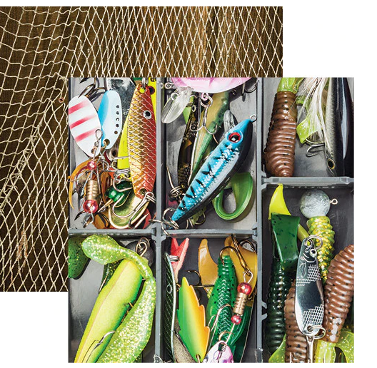 REMINISCE GONE FISHING 12X12 LURES GALORE