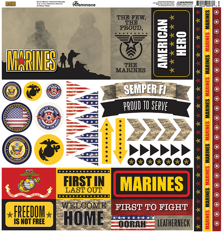 REMINISCE MARINES 12X12 STICKER SHEET