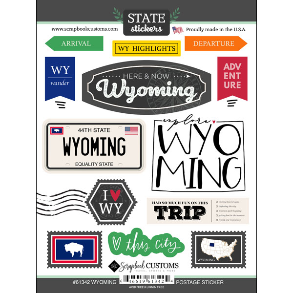 SCRAPBOOK CUSTOMS STATE STICKER WYOMING POSTAGE STICKER