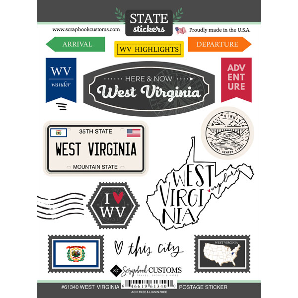 SCRAPBOOK CUSTOMS STATE STICKER WEST VIRGINIA POSTAGE STICKER