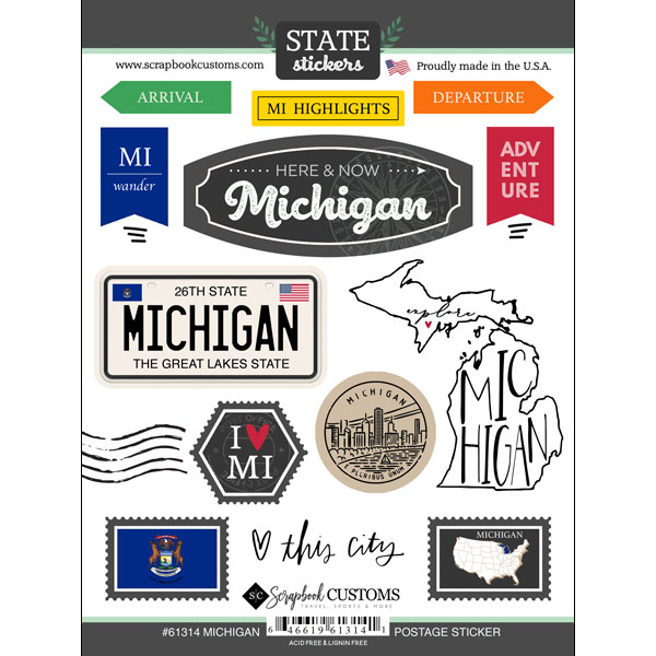 SCRAPBOOK CUSTOMS STATE STICKER MICHIGAN POSTAGE STICKER
