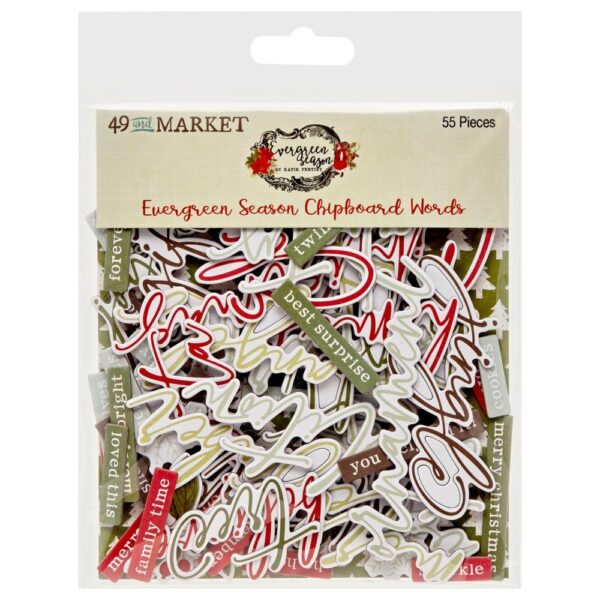 49 & MARKET EPHEMERA EVERGREEN SEASON CHIPBOARD WORDS