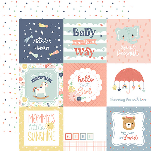 Echo Park Baby On Board Girl 12X12 4X4 Journaling Cards