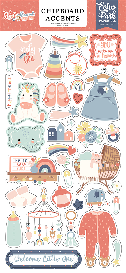 Echo Park Baby On Board Girl Chipboard Accents Echo Park Baby On Board Girl Chipboard Accents