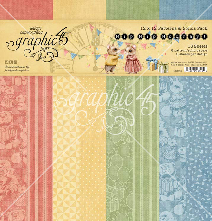 Graphic 45 Hip Hip Hooray 12X12 Patterns & Solids Pack