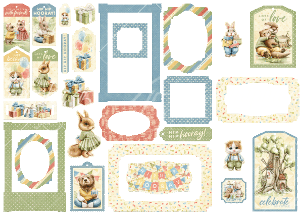 Graphic 45 Hip Hip Hooray Chipboard Pieces, Tags & Frames