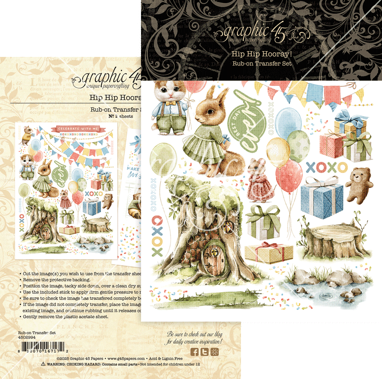 Graphic 45 Hip Hip Hooray Rub-on Transfers