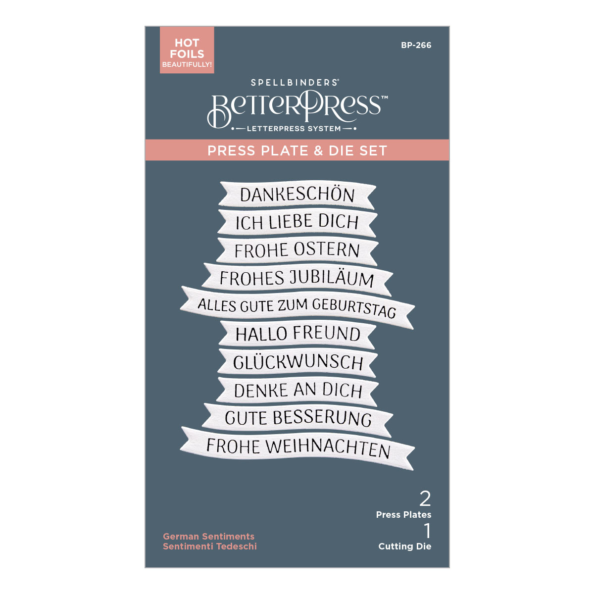 Spellbinders German Sentiments Betterpress Plate & Die Set From the International Sentiments Collection