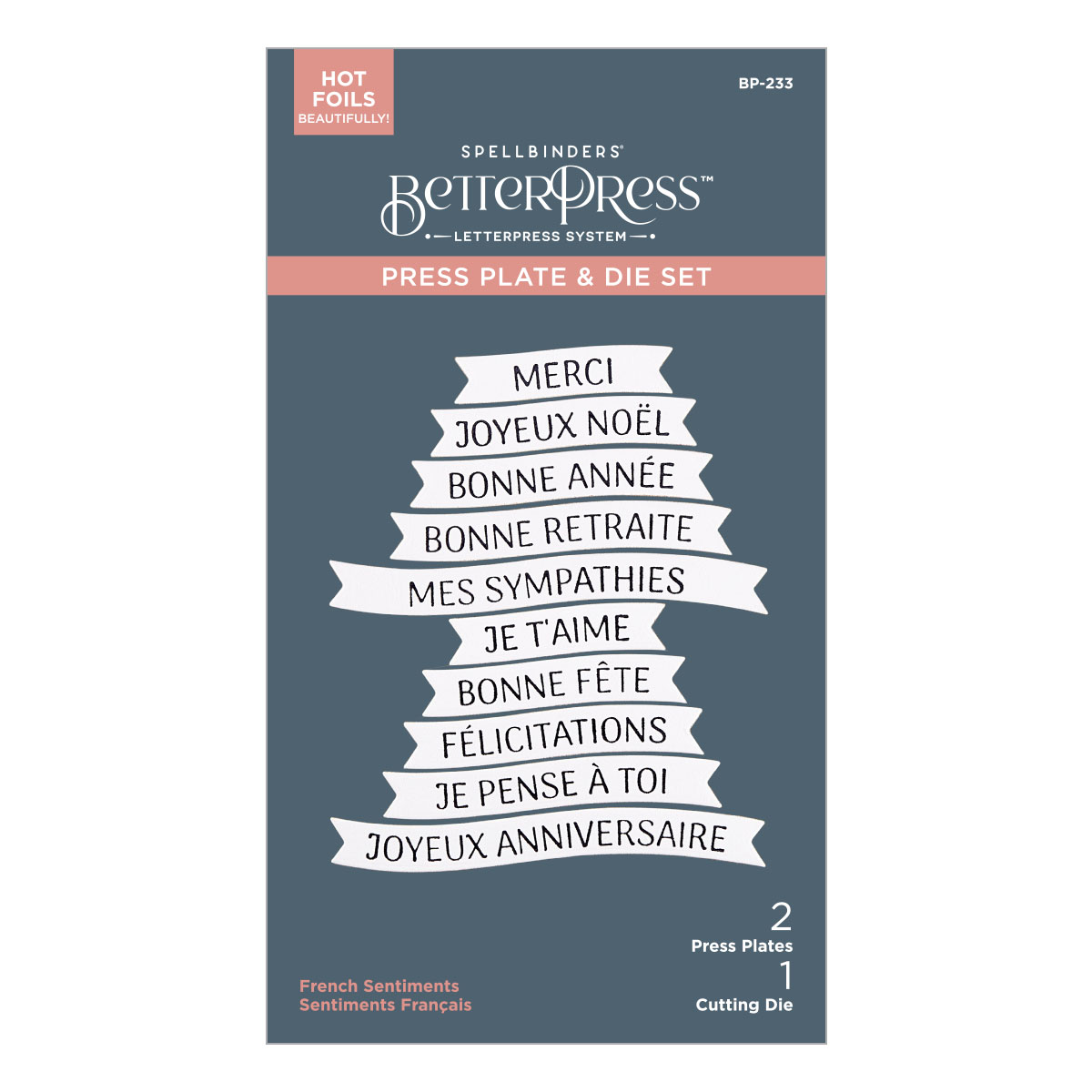 Spellbinders French Sentiments Betterpress Plate & Die Set From the International Sentiments Collection