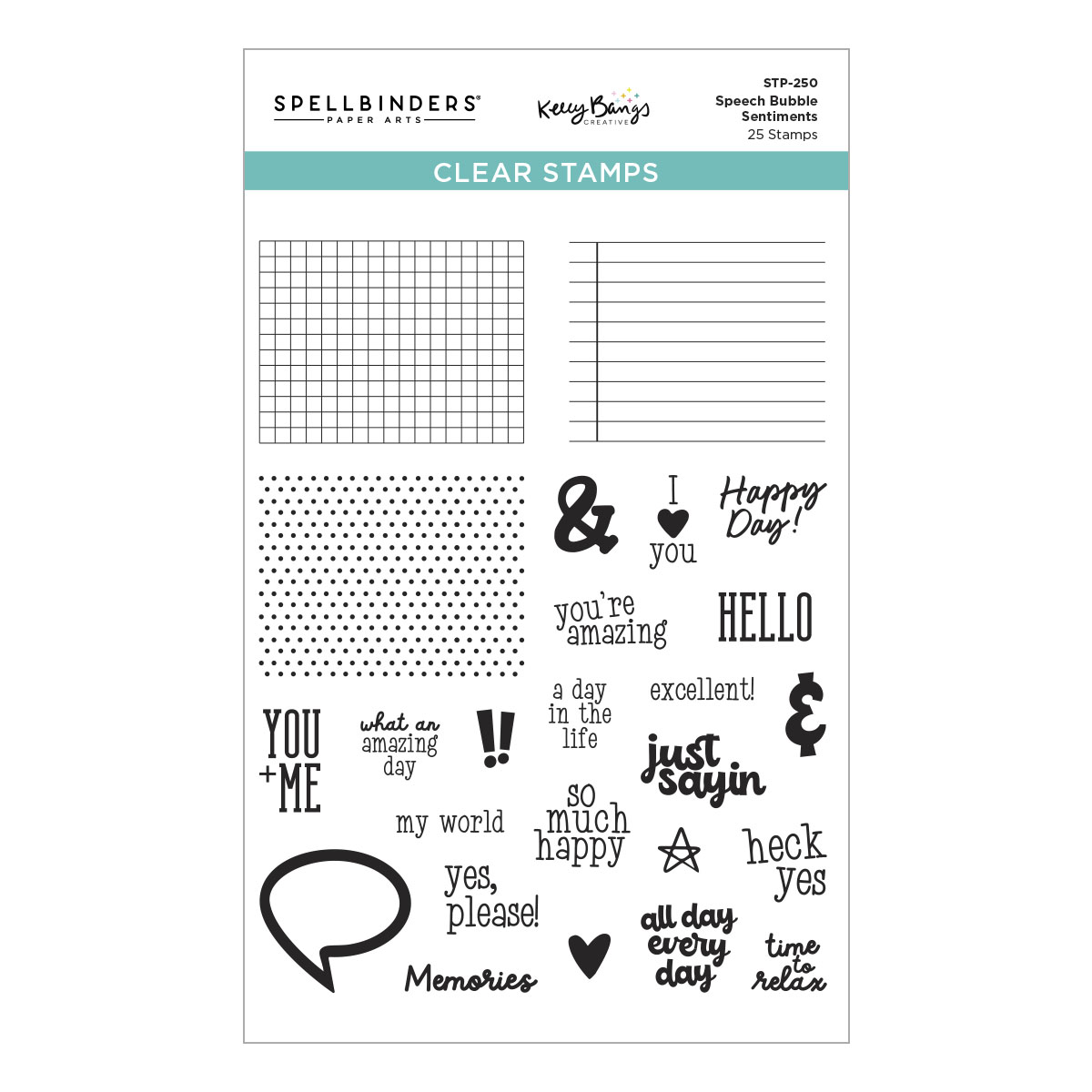 Spellbinders Speech Bubbles Sentiments Clear Stamp Set From the Just Sayin' Collection By Kelly Bangs