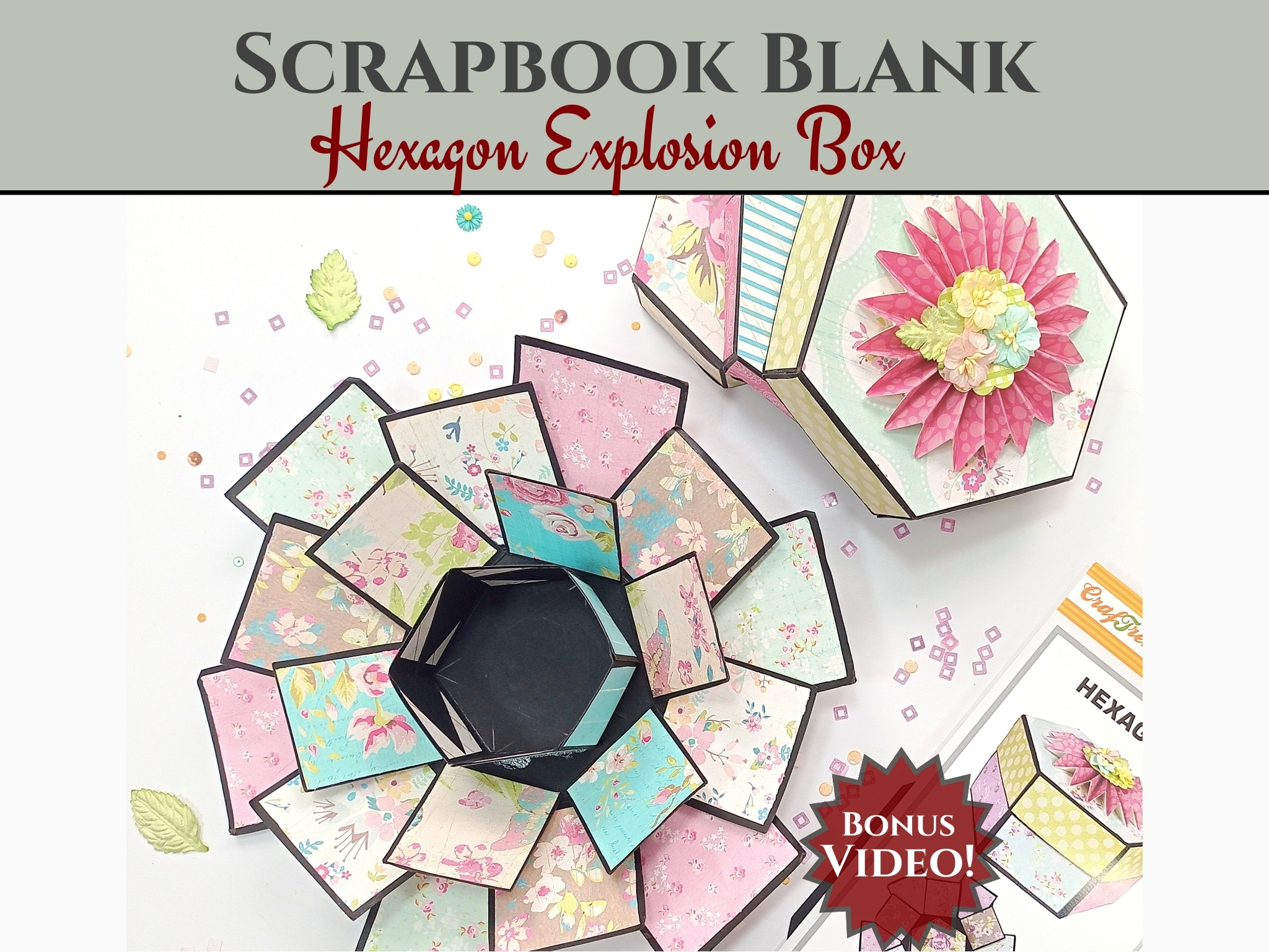 Craftreat Hexagon Explosion Box Diy Scrapbook Blanks - 2 Sets - 1 Black & 1 Kraft