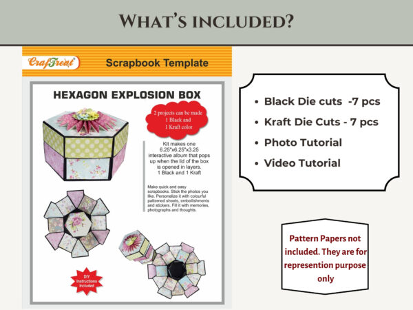 Craftreat Hexagon Explosion Box Diy Scrapbook Blanks - 2 Sets - 1 Black & 1 Kraft