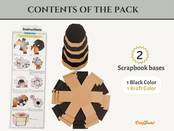 Craftreat Hexagon Explosion Box Diy Scrapbook Blanks - 2 Sets - 1 Black & 1 Kraft