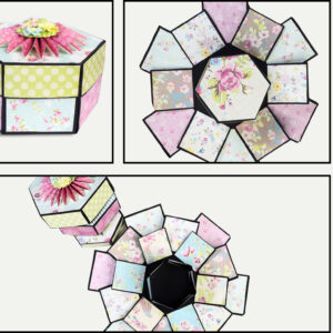 Craftreat Hexagon Explosion Box Diy Scrapbook Blanks - 2 Sets - 1 Black & 1 Kraft