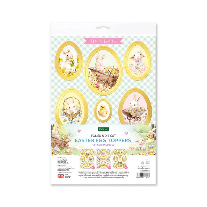 Katy Sue Easter Egg Foiled Paper Craft Toppers, 6 Sheets