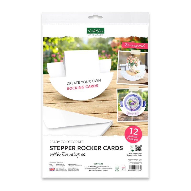 Katy Sue White Stepper Rocker Cards & Envelopes, Pack of 12