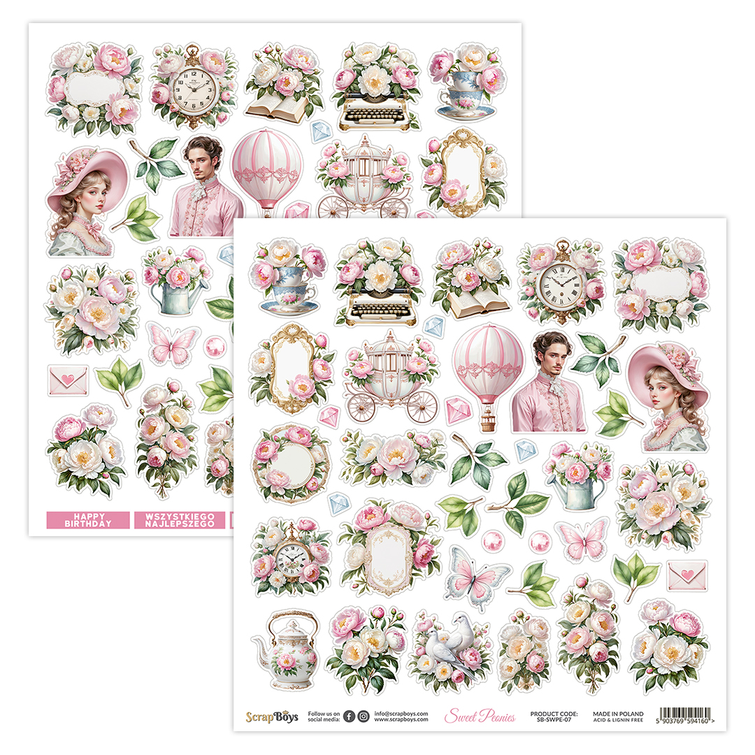 Scrap Boys Sweet Peonies 12X12 07 Elements Sheet