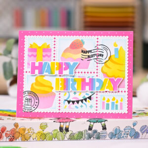 Waffle Flower Stencil Postage Collage Cupcake