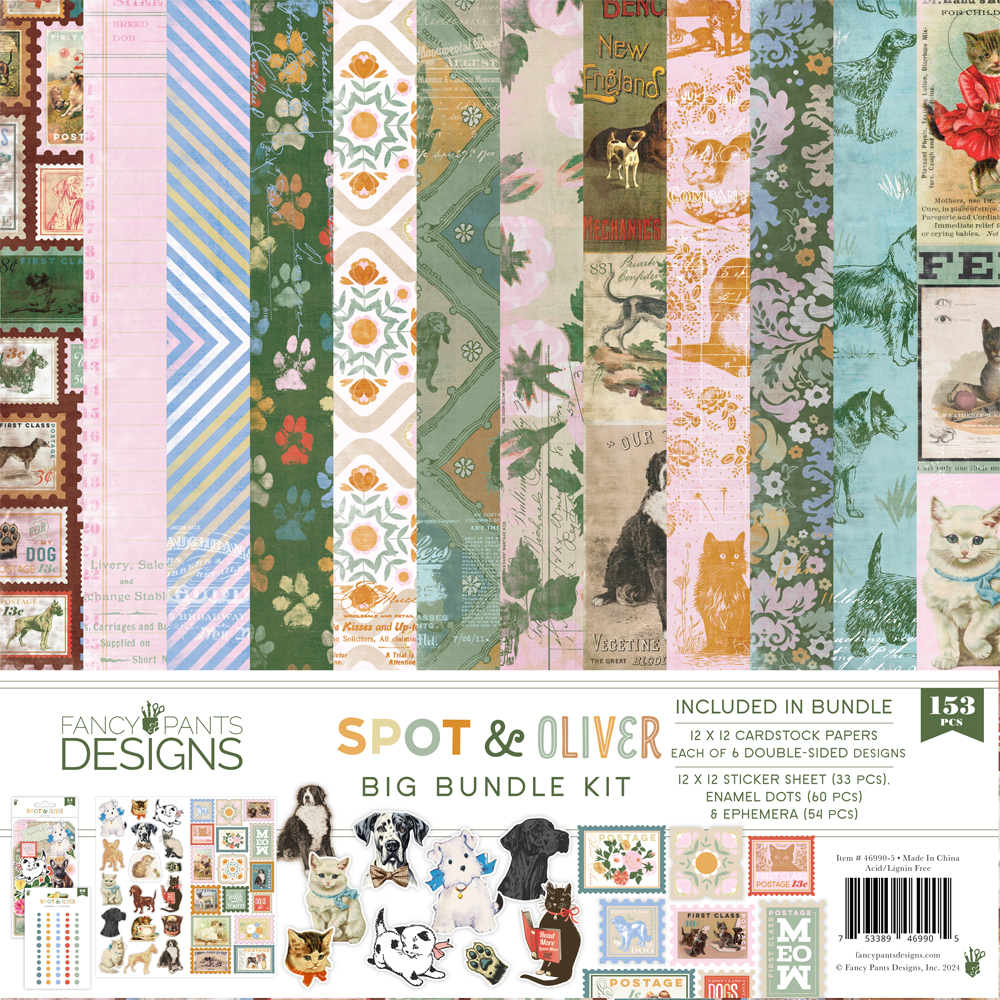 Fancy Pants Spot & Oliver Big Bundle Kit 1 of Each 12X12, Ephemera, Cardstock Stickers, and Dots