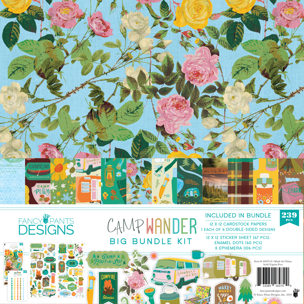 Fancy Pants Camp Wander Big Bundle Kit 1 of Each 12X12 + Ephemera, Cardstock Stickers, and Dots