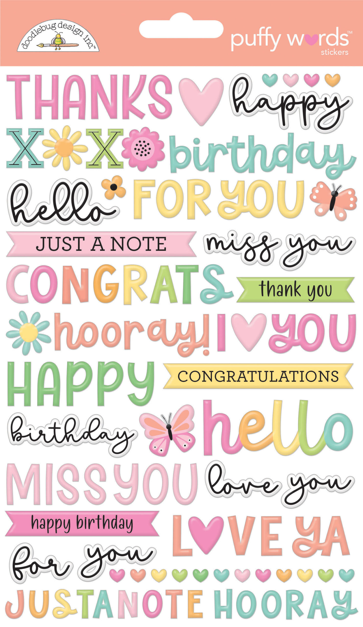 Doodle Butterfly Kisses Puffy Words Stickers