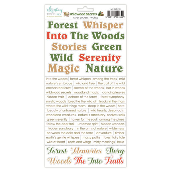 Mintay Wildwood Secrets 6 X12 Paper Stickers Words