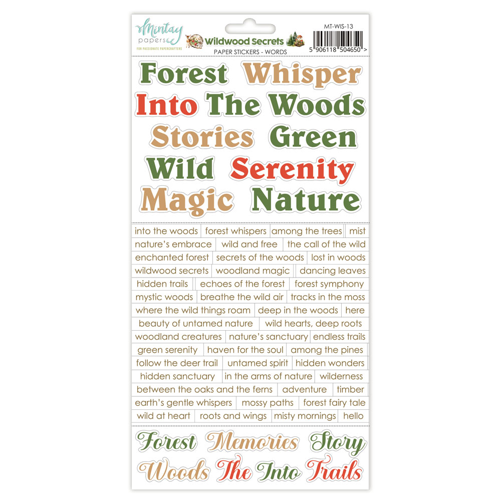 Mintay Wildwood Secrets 6 X12 Paper Stickers Words