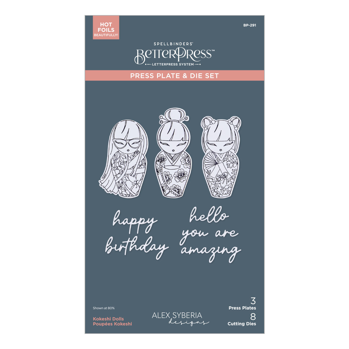 Spellbinders Kokeshi Dolls Betterpress Plate & Die Set From the Spring in Kyoto Collection By Alex Syberia Designs