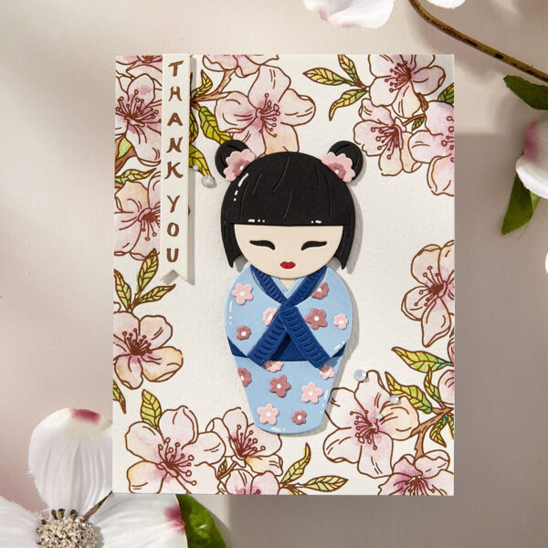 Spellbinders Kokeshi Dolls Etched Dies From the Spring in Kyoto Collection By Alex Syberia Designs