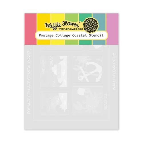 Waffle Flower Stencil Postage Collage Coastal
