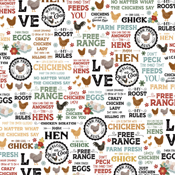 Echo Park Chickens 12X12 Free Range Phrases