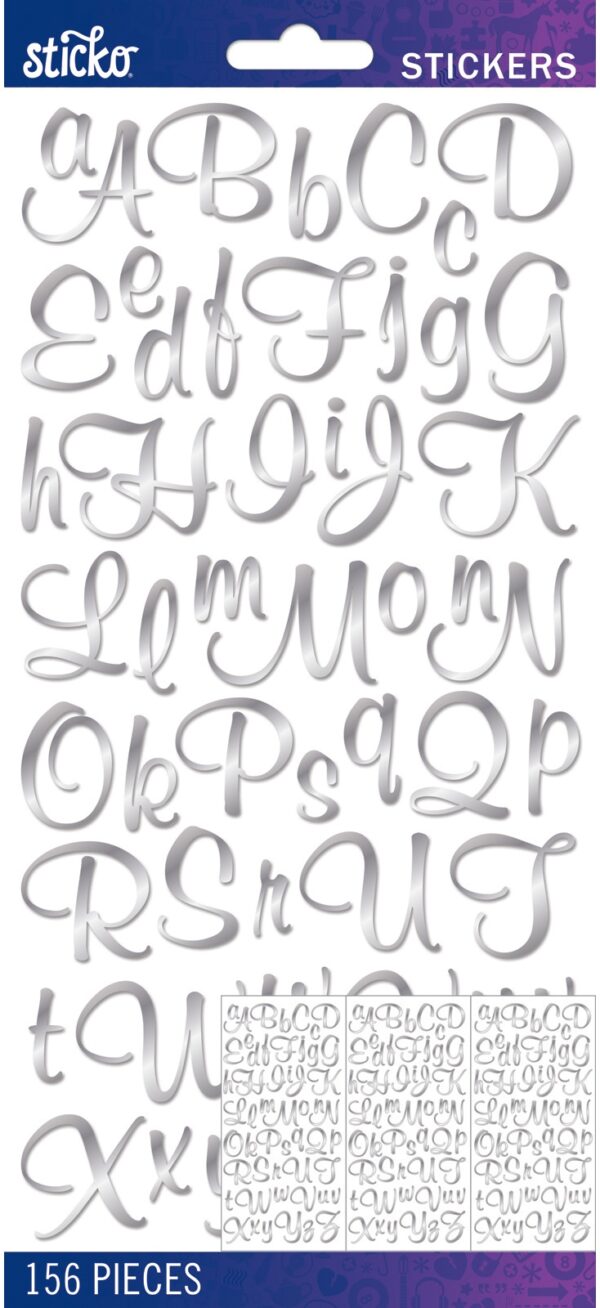 STICKO STICKER ALPHA SILVER FOIL SCRIPT STICKO STICKER ALPHA SILVER FOIL SCRIPT
