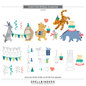 Spellbinders Classic Pooh Birthday Accessories Etched Dies From the Say Cheese Classic Pooh Birthday Collection By Simple Stories
