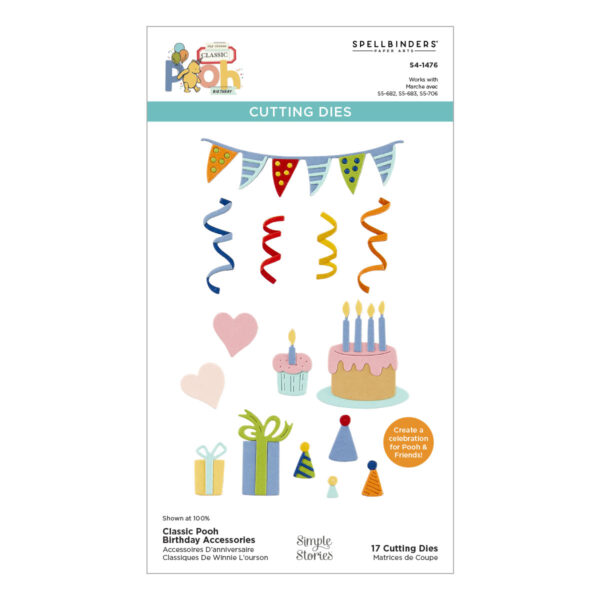 Spellbinders Classic Pooh Birthday Accessories Etched Dies From the Say Cheese Classic Pooh Birthday Collection By Simple Stories