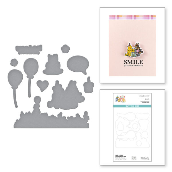 Spellbinders Make A Wish! Etched Dies For Coordinating Stamp Set From the Say Cheese Classic Pooh Birthday Collection By Simple Stories