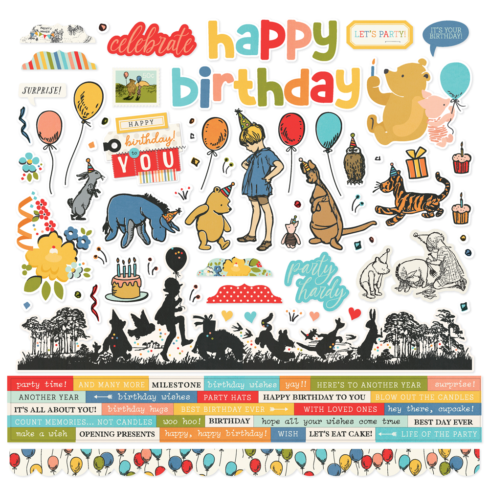 Simple Stories Say Cheese Classic Pooh Birthday Cardstock Stickers